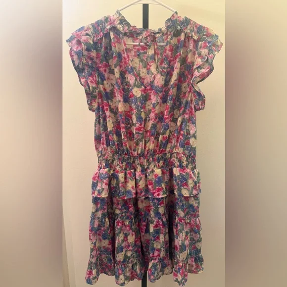 Entro Multicolor Floral Split V neck with Dainty Self Tie Mini Dress - Picture 2 of 13